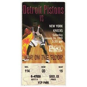 Vintage 1998 NBA Detroit Pistons New York Knicks Ticket Stub